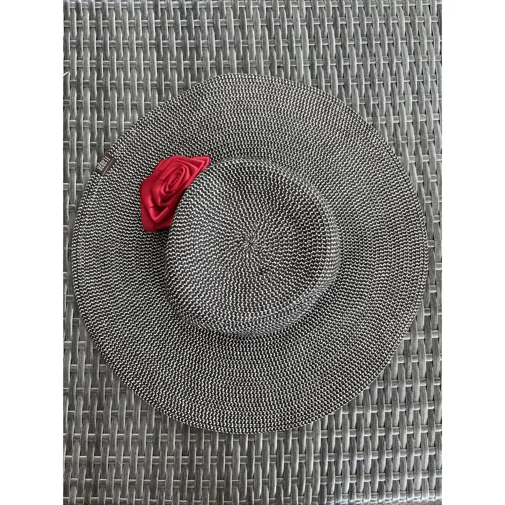 FLABAR Paper Straw Brown & White Mix Floppy Sun Hat with Beaded Hatband 58cms